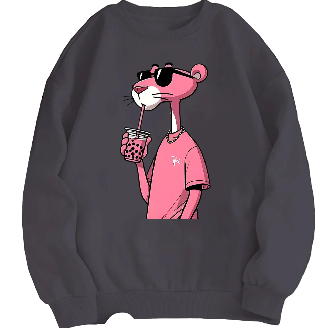 Cartoon Character Sweatshirt - Casual Round Neck Pullover Hoodie with Panther Print