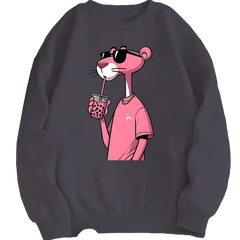 Cartoon Character Sweatshirt - Casual Round Neck Pullover Hoodie with Panther Print