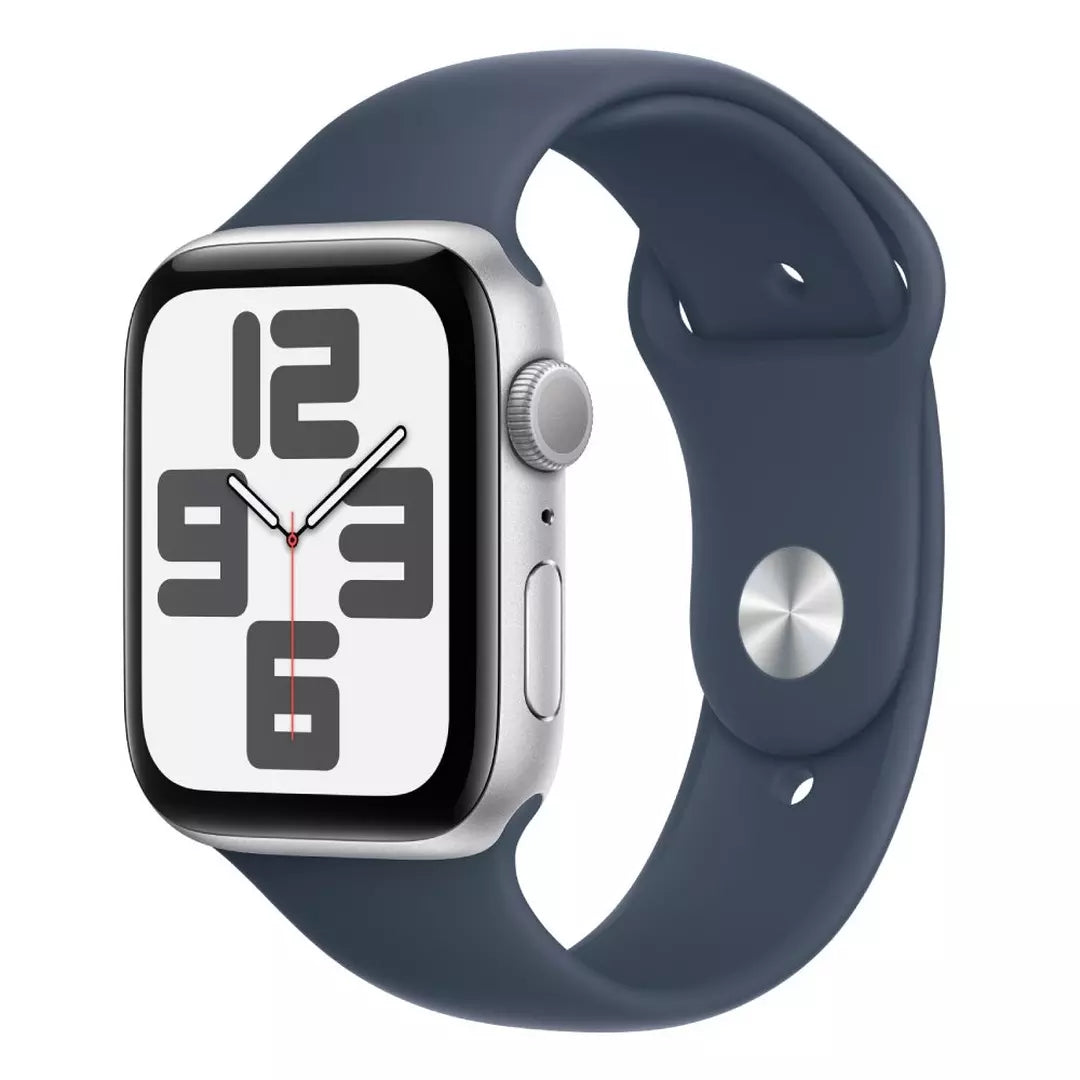 Apple Watch SE GPS 44mm Silver Aluminium Case with Storm Blue Sport Band - M/L